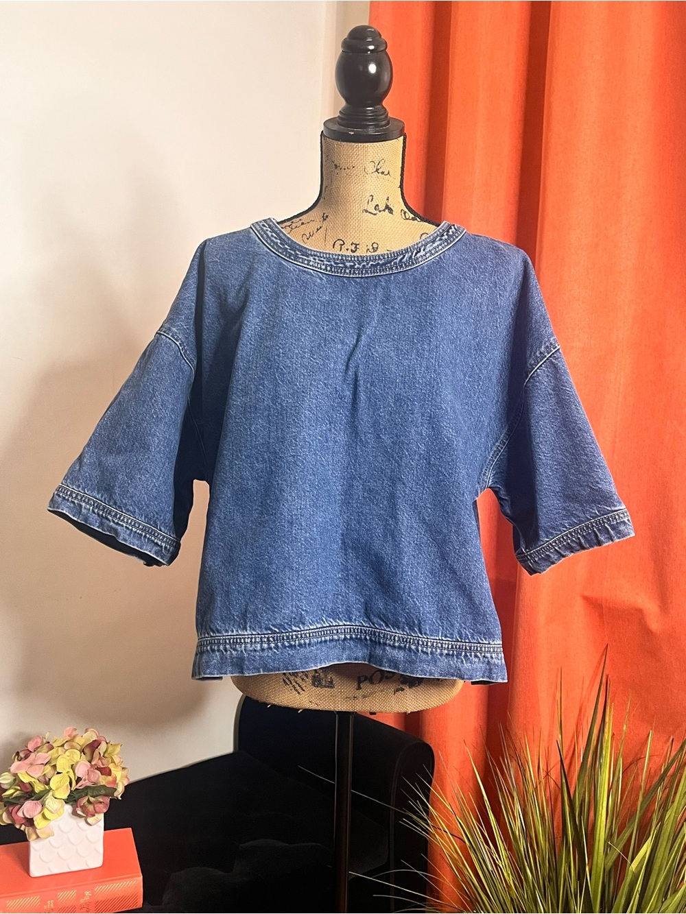 Blue Denim Boxy Short-Sleeve Top